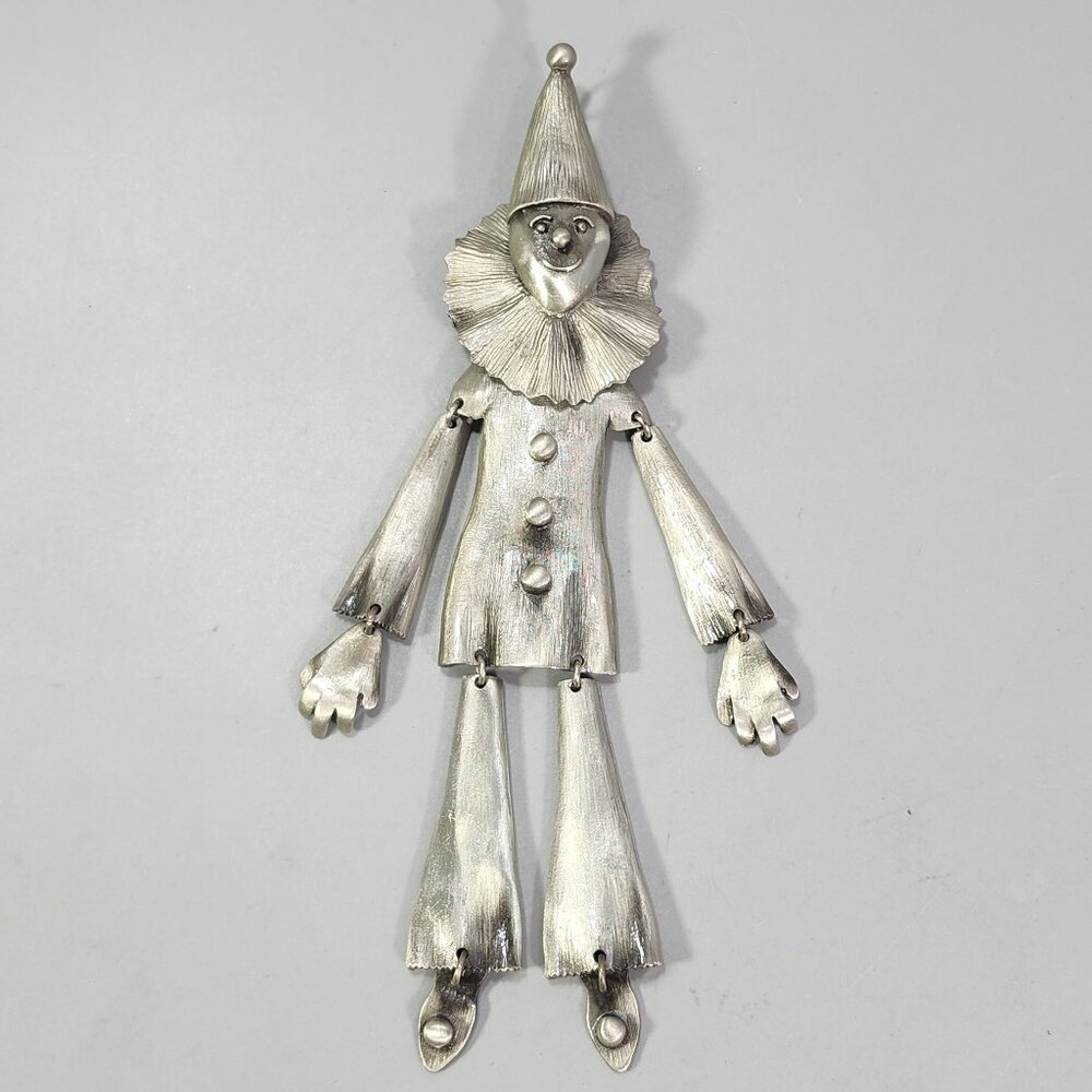 Pewter Circus Clown Articulated Jester Necklace Charm Statement Fashion Jewelry - Picture 2 of 11